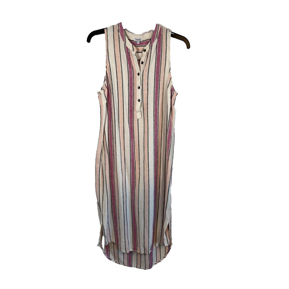 Splendid Shirt Dress Womens‎ Medium Multicolor Picnic Striped Linen Pleated